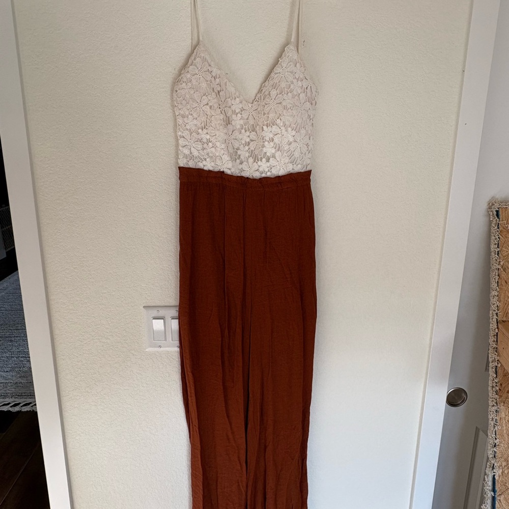 White Lace and Rust Maxi Dress